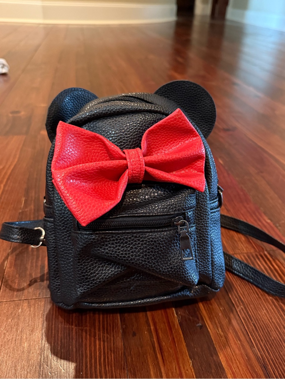 Kids Black Mini Backpack with Red Bow and mouse ears
